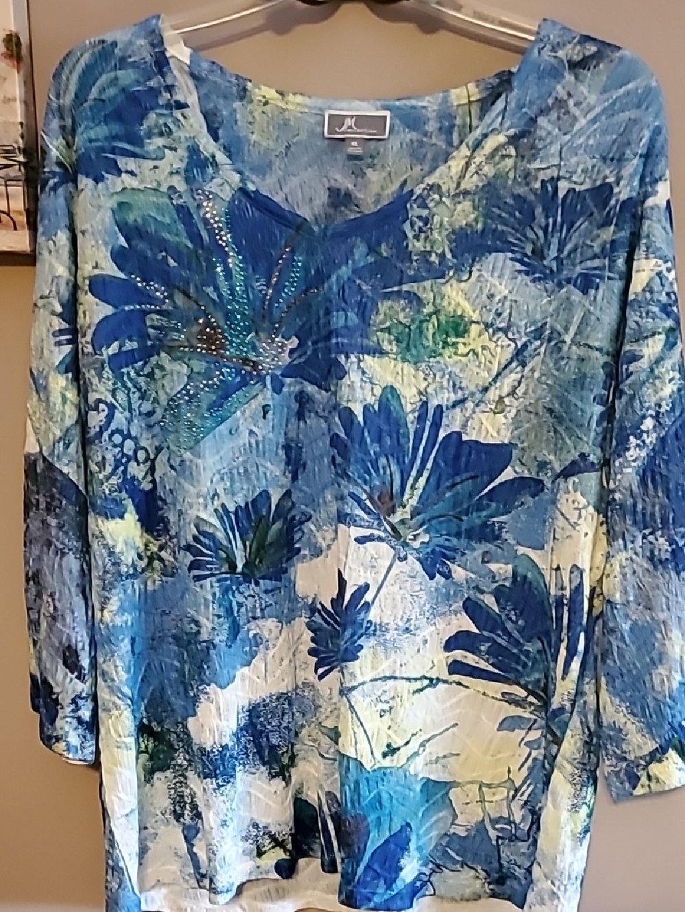 Blue Floral V-Neck Top XL